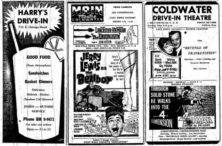 Jeannies Diner (Harrys Ice Cream) - Coldwater Newspaper Ad 7-2-60 (newer photo)
